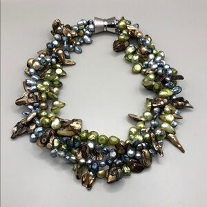 Keshi baroque pearls magnetic clasp necklace multi 4 strand statement necklace